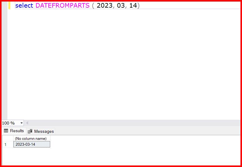 Picture showing the output of Datefromparts Method In SQL Server